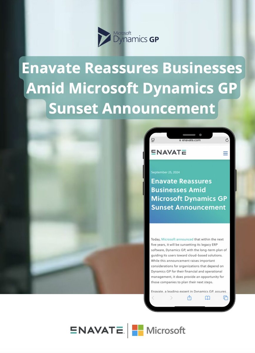 📢 Microsoft announces the sunset of Dynamics GP—but Enavate is here to make sure GP users know not to panic, start planning instead!

Learn more about how Enavate is supporting GP users during this pivotal transition: lnkd.in/dsJkeptg