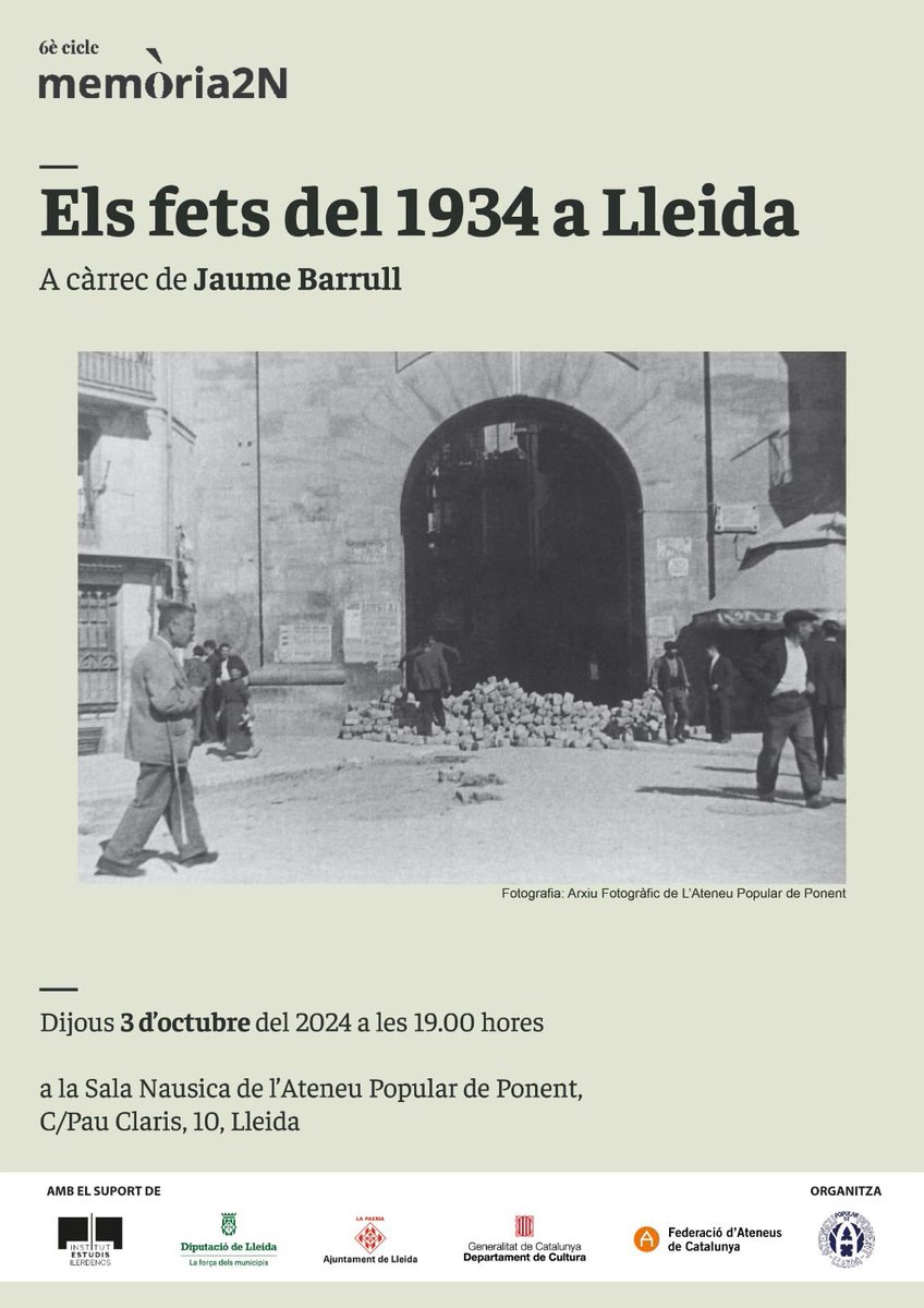 Demà a <a href="/ateneulleida/">Ateneu Popular de Ponent Lleida</a> <a href="/mhateneulleida/">mhateneulleida</a> 🔼🔽