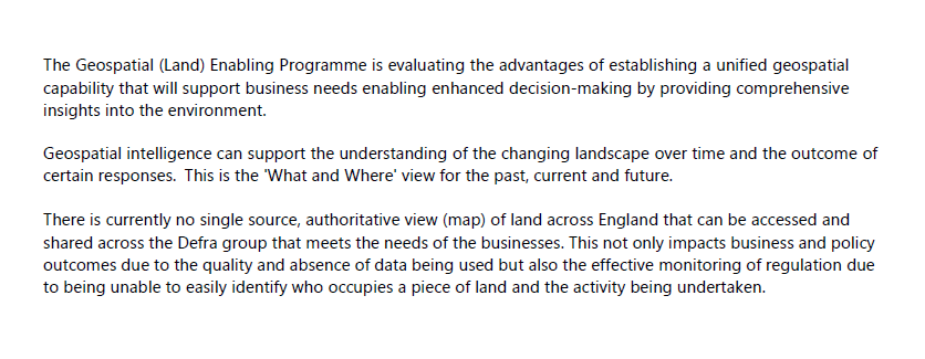 owenboswarva's tweet image. Defra is running a Geospatial Land Model Discovery – some info disclosed in a recent contract award notice contractsfinder.service.gov.uk/notice/47c72be…

#geospatial #futuredefra #landdata #datagap
