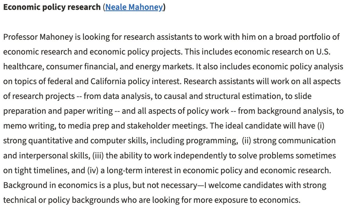 Neale Mahoney (@nealemahoney) on Twitter photo I'm hiring pre-docs to work with me and my outstanding team on economic policy research projects.
Application info here: siepr.stanford.edu/programs/predo…
Deadline is Mon Oct 21, 2024
<a href="/econ_ra/">Econ RA Listings</a> I'm hiring pre-docs to work with me and my outstanding team on economic policy research projects.
Application info here: siepr.stanford.edu/programs/predo…
Deadline is Mon Oct 21, 2024
<a href="/econ_ra/">Econ RA Listings</a>