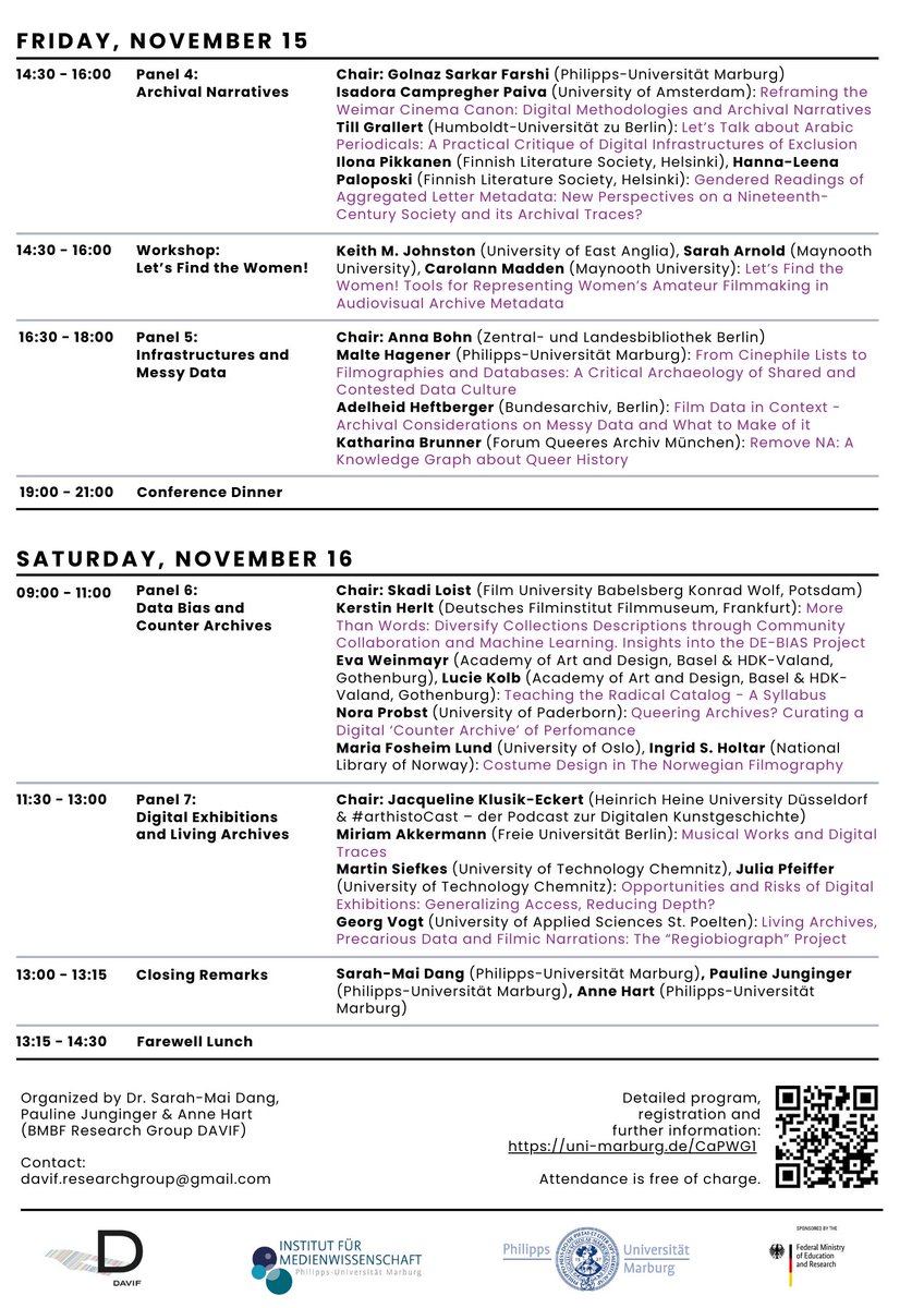 DAVIF | fedihum.org/@davif (@davif_project) on Twitter photo We're more than thrilled to announce the program of our closing conference "Cultural Heritage Data & Power", which will take place Nov 14–16, 2024 <a href="/Uni_MR/">Philipps-Universität</a>!✨
Registration is open until October 31, 2024.
👉 uni-marburg.de/CaPWG1
#DAVIF #DH #DataFeminism #DigitalMethods We're more than thrilled to announce the program of our closing conference "Cultural Heritage Data & Power", which will take place Nov 14–16, 2024 <a href="/Uni_MR/">Philipps-Universität</a>!✨
Registration is open until October 31, 2024.
👉 uni-marburg.de/CaPWG1
#DAVIF #DH #DataFeminism #DigitalMethods