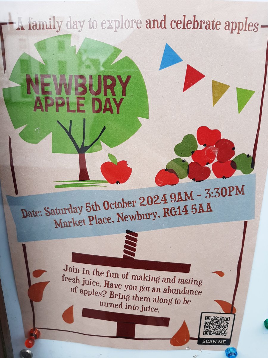 Newbury Apple Day hosted by Newbury Town Council is this Saturday, 5th October, 9am - 3:30pm in the Market Place! 🍏🍎 

Come along and taste fresh juice - bring along your own apples to have them pressed into delicious juice!