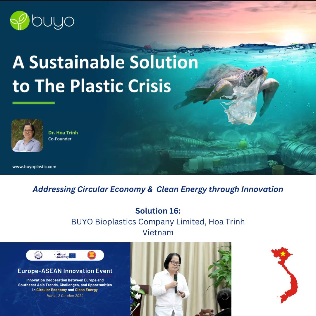 Solution 16 (#CircularEconomy)

A solution to the current plastic crisis: buyoplastic.com from 🇻🇳

BUYO provides nature-based and biodegradable bioplastic solutions, using a technology that converts bio-waste and plant-based materials into plastics.

#PlasticWaste