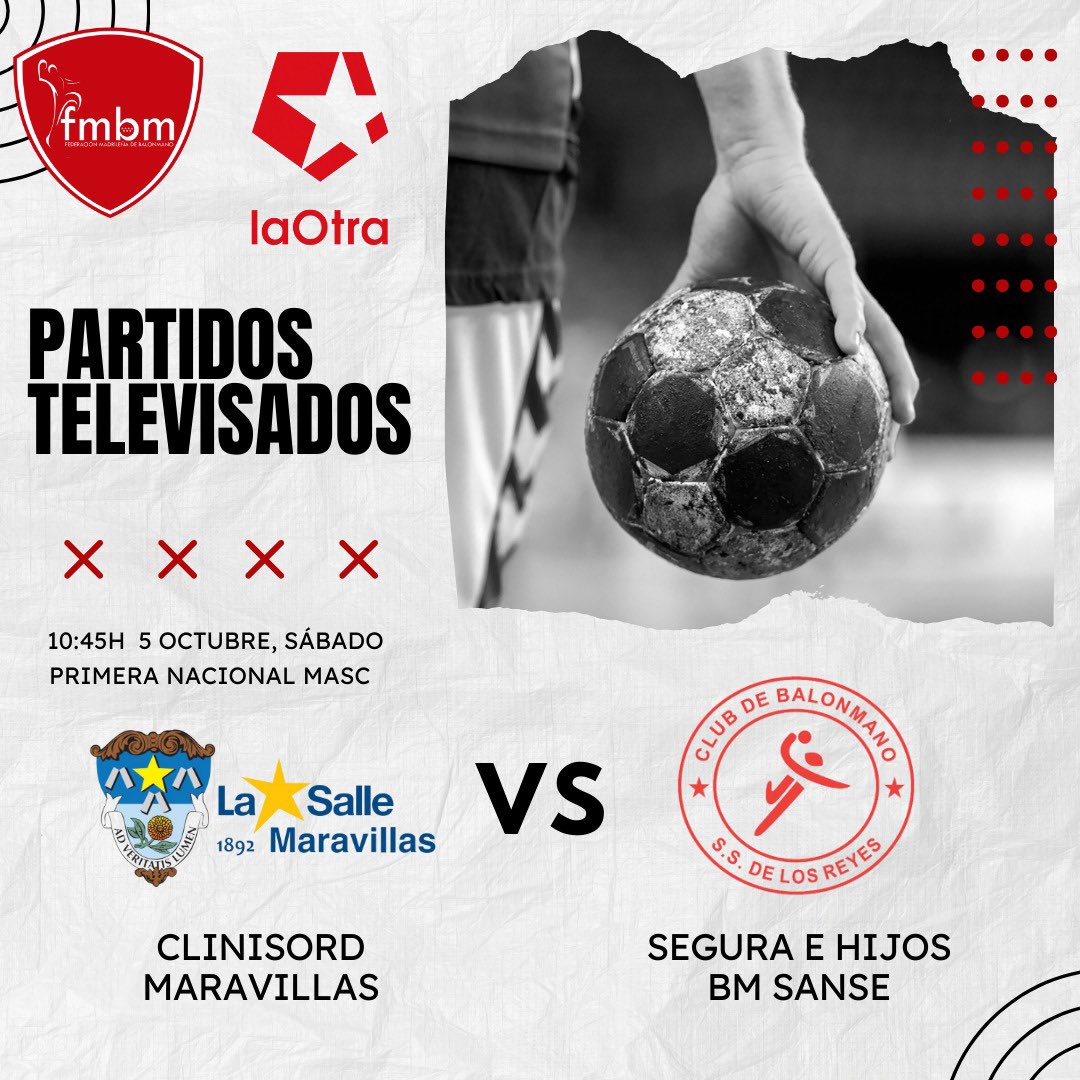 fedmadridbm's tweet photo. 📺🤾🏼‍♂️|Balonmano Madrileño a través de @telemadrid en LaOtra. 

⏰A las 10:45h el sábado 5 de octubre el derbi madrileño entre @BalonmanoMaravi y @balonmanosanse de Primera Nacional Masculina (Grupo F). 🎙️ @DargelMARCA y J.F Blanco

👏🏻No te pierdas el #BalonmanoMadrileño en la TV📺 https://t.co/2gKQetDtJn