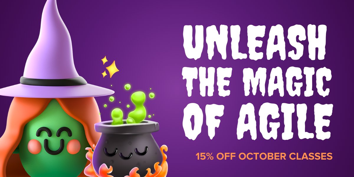 Prepare to be ✨spellbound✨ as you unleash the power of #Agile with a magical 15% OFF our October training classes*. Just use code BOO15 at checkout through Halloween!

But beware, these seats are vanishing—reserve your spot now at bit.ly/3XEOsoP!