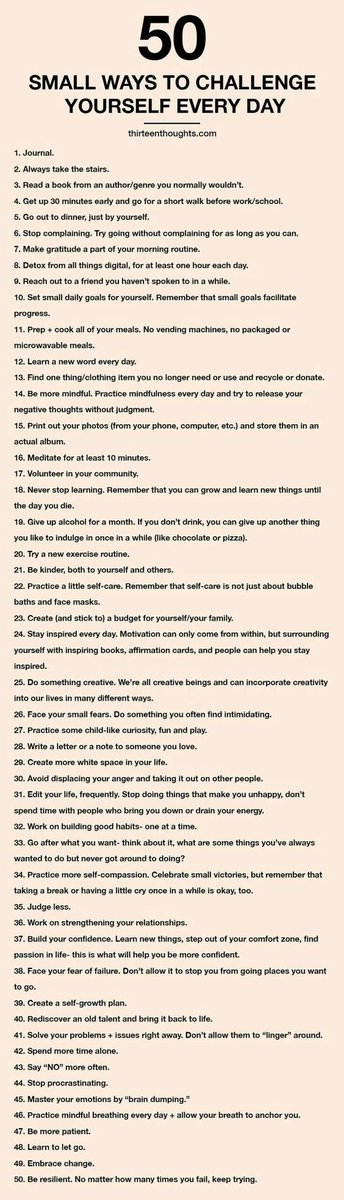 50 Small Ways to challenge yourself every day: