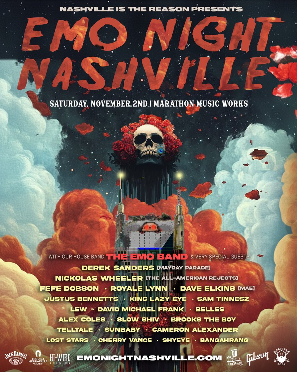 JUST ANNOUNCED! Emo Night Nashville on Saturday 11/2 at Marathon Music Works just got even more insane! Please welcome… 

Derek Sanders of Mayday Parade

&amp; more!

🎟️: emonightnashville.com