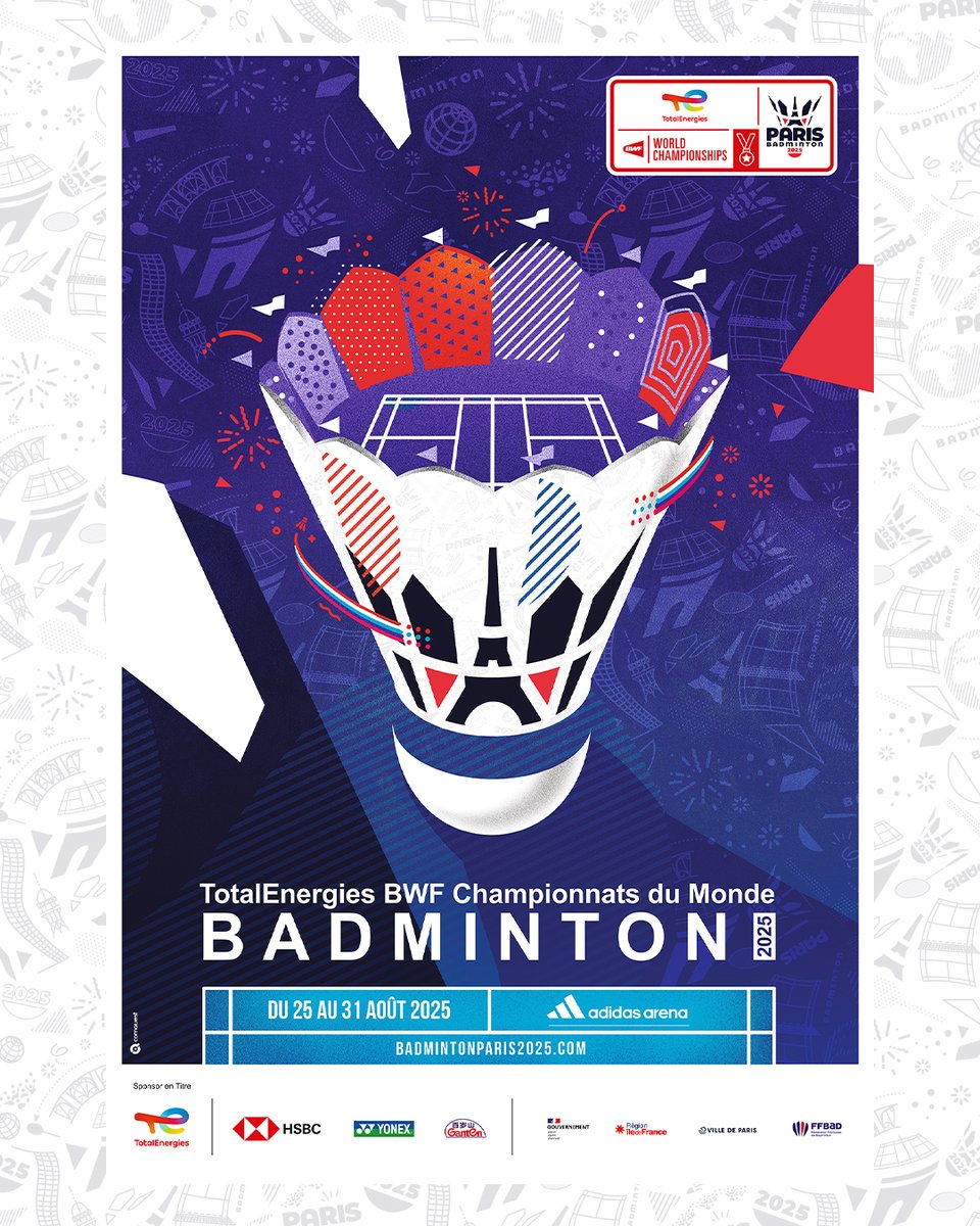 FFBaD's tweet photo. Après #Paris2024 il y aura #Paris2025 🤩
Découvrez l'affiche des TotalEnergies #BWFWorldChampionships, l'événement phare du #badminton en 2025.
Du 25 au 31 août, à l' @adidasarena 👋

🎟 La billetterie ouvrira fin octobre. Être informé en avant-première➡️ https://t.co/z0pHiEO9E2 https://t.co/Riu1RqDcml
