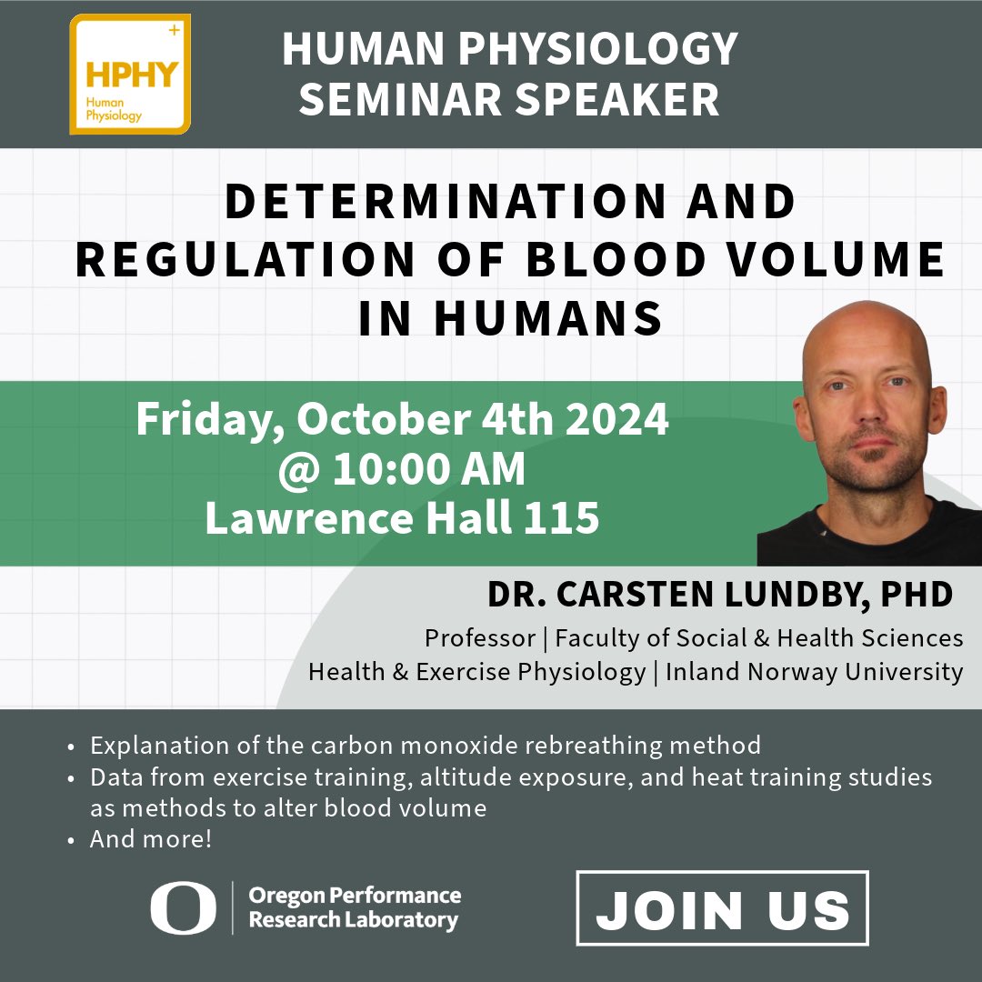 Oregon Performance Research Laboratory | OPRL (@oprl_uo) on Twitter photo 📣The OPRL & <a href="/uoregon/">University of Oregon</a>’s <a href="/HphyUo/">UO Human Physiology</a> are excited to host Dr. Carsten Lundby for the 1st Human Physiology Seminar of the Fall!
We’re also looking forward to getting trained up on using the CO rebreathe method for future studies measuring total blood volume!🩸🩸
#OPRL #HumanPerformance 📣The OPRL & <a href="/uoregon/">University of Oregon</a>’s <a href="/HphyUo/">UO Human Physiology</a> are excited to host Dr. Carsten Lundby for the 1st Human Physiology Seminar of the Fall!
We’re also looking forward to getting trained up on using the CO rebreathe method for future studies measuring total blood volume!🩸🩸
#OPRL #HumanPerformance