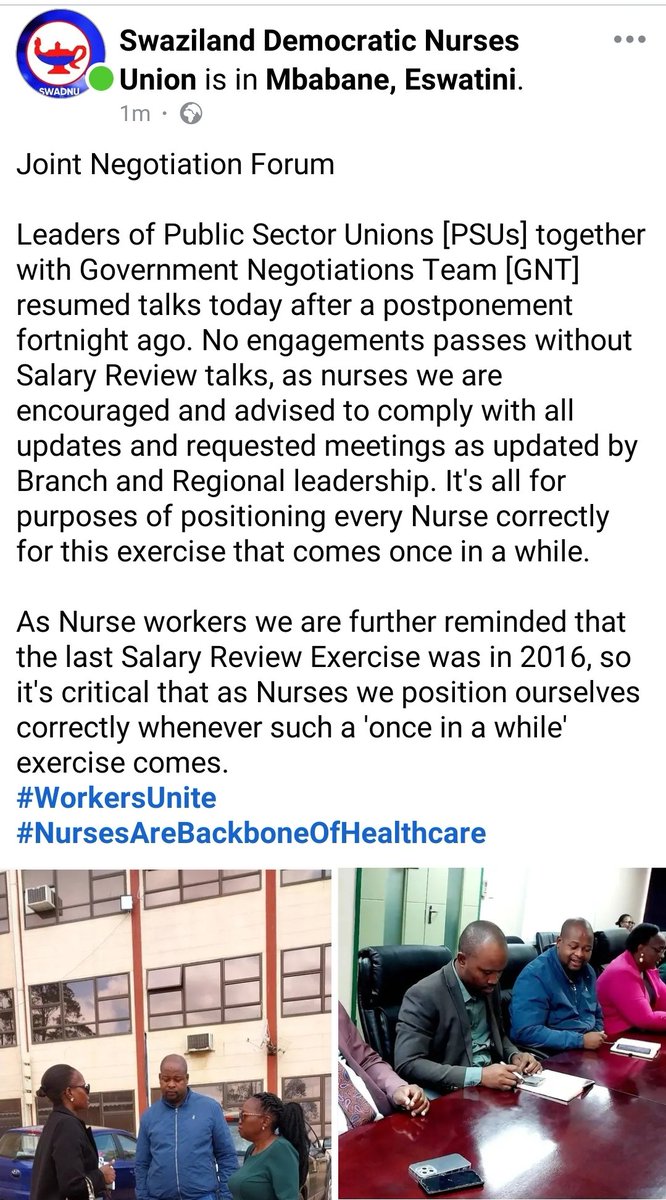 swadnu's tweet photo. Joint Negotiation Forum Proceeded Today

Nurses are encouraged to promptly adhere to all requests and updates given by Branch and Regional leadership to position ourselves correctly. 
#nurses https://t.co/p3yjshccQj