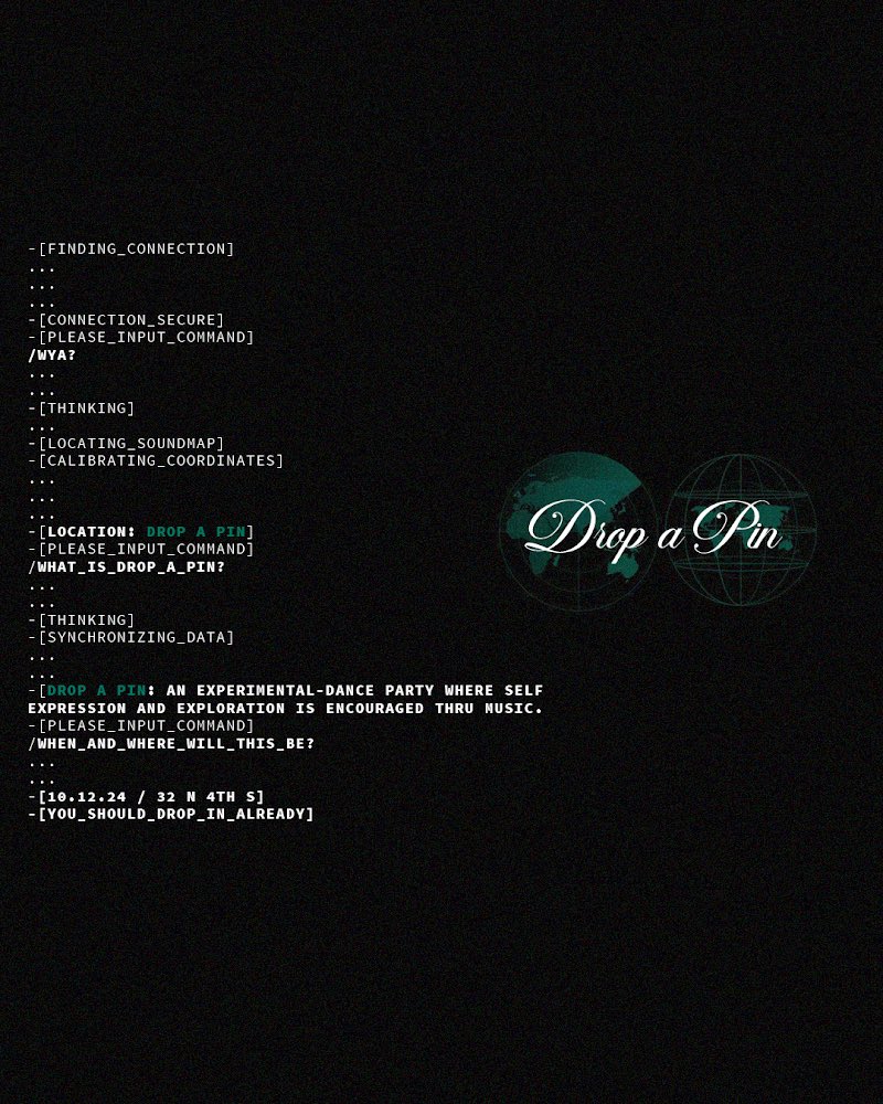 svtele's tweet image. 10.12.24 - DROP A PIN
i’ve been wanting to do something like this for the longest. a place where DJs can play whatever they want. sometimes i think ppl forget that DJs are artists. 
so stoked for this. 

cop a ticket: eventbrite.com/e/drop-a-pin-t…