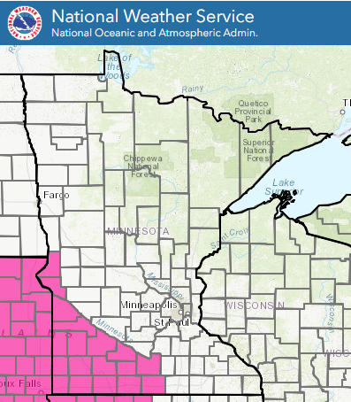 mnics's tweet image. ‼ RED FLAG WARNING ‼
@NWS has issued a RFW - TODAY until 7 PM - for West Central and SW  MN. RHs will drop below 25% and mix with gusty winds. TODAY IS NOT A BURN DAY!! Unintended wildfires will rapidly spread. Spot a wildfire? Call 911. More info at weather.gov.