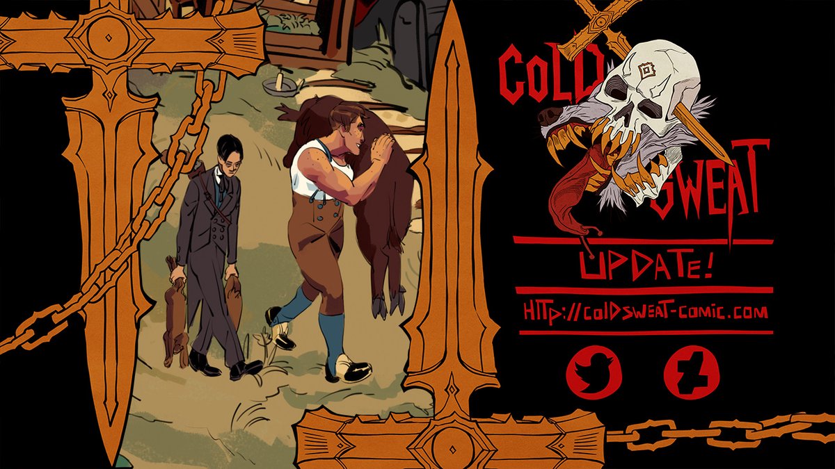 UPDATE UPDATE GO READ IT!
coldsweat-comic.com/index.php/comi…

Cold sweat is a wlw horror romance comic! about an eccentric newbie vampire and a crossdressing rude woman, outsiders from society and a demon stalking them!