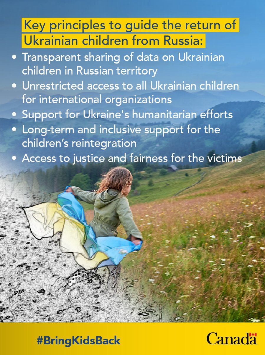 CanadaFP's tweet photo. Yesterday, Canada and the other 39 member states of the International Coalition for the Return of Ukrainian Children reaffirmed our commitment to the key principles that should guide the return of Ukrainian children from Russia.
Read more: https://t.co/s5nWeEAMDW
#BringKidsBack https://t.co/2toHiBo2uG