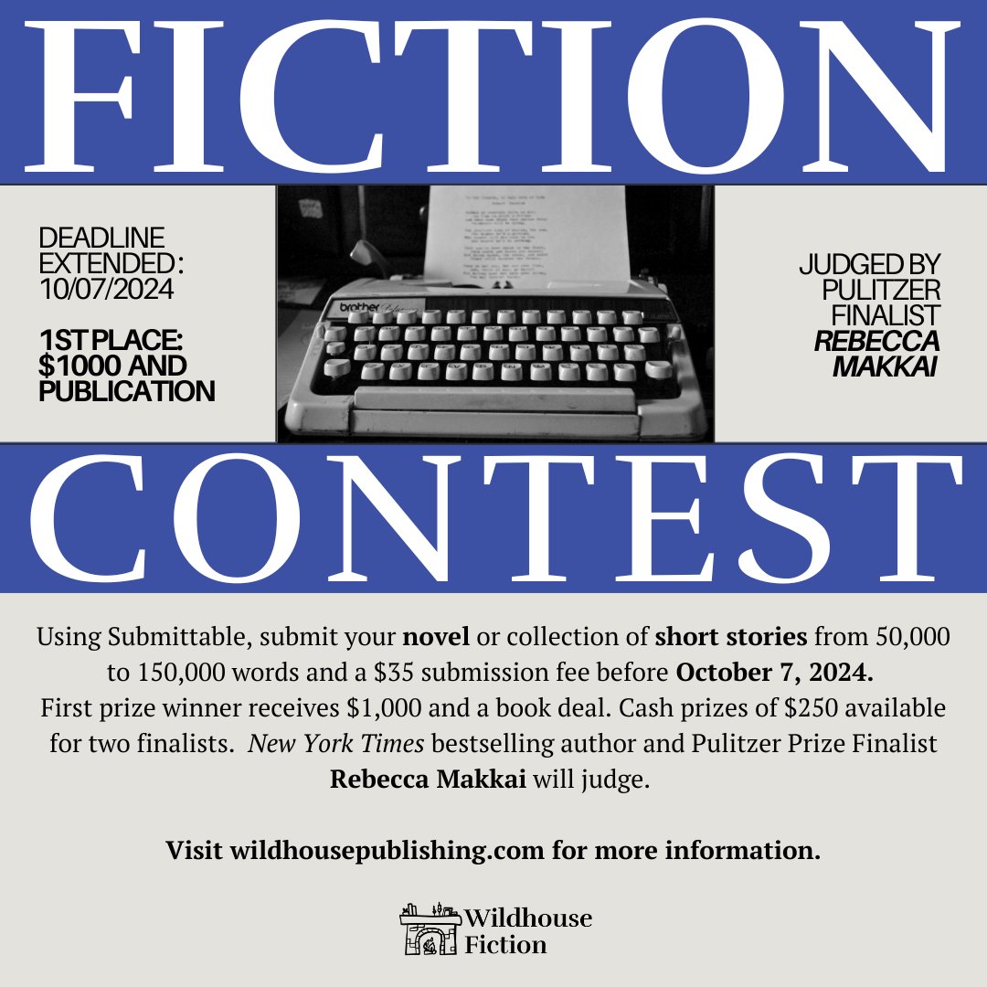 FICTION CONTEST NEWS: We are extending our deadline one more week! There's still time to share your manuscript with the Wildhouse Fiction team and bestselling author Rebecca Makkai! wildhousepublishing.com/wifi/