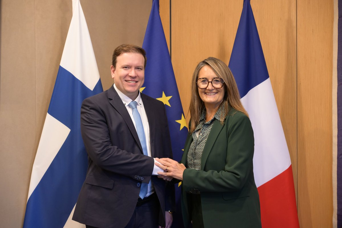 Avec <a href="/VilleTavio/">Ville Tavio</a> pour échanger, en européens, sur nos convictions économiques et commerciales communes.

Une Union européenne ambitieuse et souveraine dans ses relations commerciales doit être notre priorité pour relancer notre compétitivité 🇫🇷🇪🇺🇫🇮