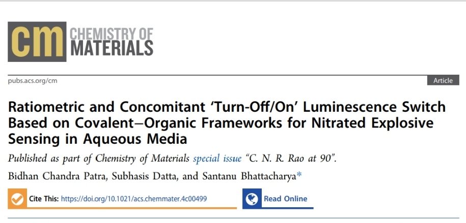 BidLab_CGCRI's tweet photo. It's an honor to publish in a virtual special issue to celebrate the 90th birthday of Prof. C. N. R. Rao. Thanks to my Ph.D. supervisor prof. Santanu Bhattacharya and @ChemMater for the opportunity. #COF

https://t.co/15632frArj https://t.co/rsilQ49Eyw
