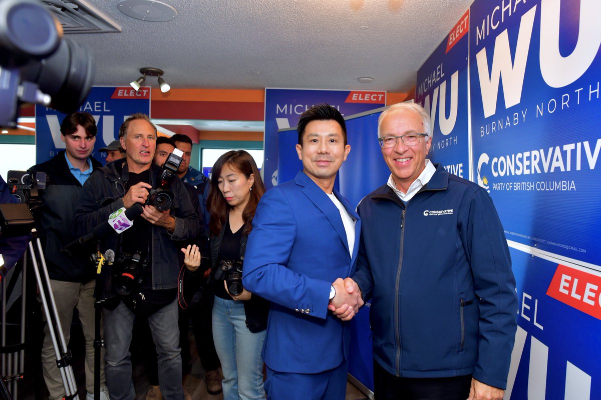 votemichaelwu's tweet photo. Thank you @JohnRustad4BC for visiting my campaign office! The support from our community and volunteers has been incredible. On October 19th, we will bring common sense change to B.C. and elect a new Premier – John Rustad! @Conservative_BC 

#bcpoli #Conservative #burnaby #bc #burnabynorth