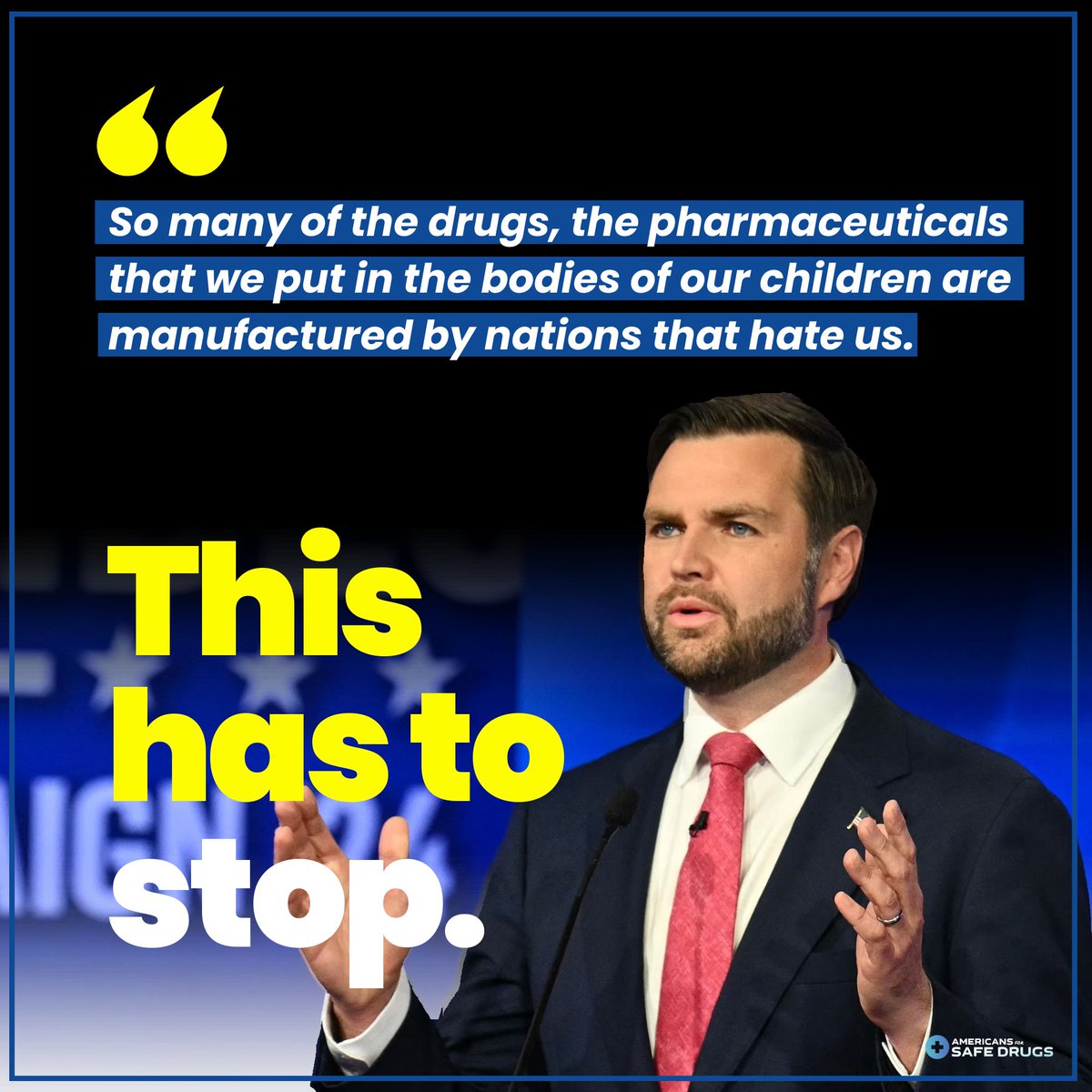 We agree, <a href="/JDVance/">JD Vance</a>.

Read more about America's dangerous dependence on foreign manufacturers — particularly in China and India — for generic drugs that account for 91% of all U.S. prescriptions.

tinyurl.com/4a47h7d8