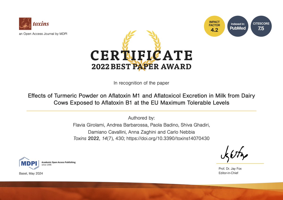 Department of Veterinary Sciences DSV - UNITO (@dsvunito) on Twitter photo Our paper won the '2022 BEST PAPER AWARD' from <a href="/Toxins_MDPI/">Toxins MDPI</a> 🎉 Thanks to the teamwork with the Dept. of Veterinary Medical Sciences of Bologna! #Research #Success #FarmAnimals #DairyCows #AcademicTwitter #BestPaper
doi.org/10.3390/toxins… Our paper won the '2022 BEST PAPER AWARD' from <a href="/Toxins_MDPI/">Toxins MDPI</a> 🎉 Thanks to the teamwork with the Dept. of Veterinary Medical Sciences of Bologna! #Research #Success #FarmAnimals #DairyCows #AcademicTwitter #BestPaper
doi.org/10.3390/toxins…