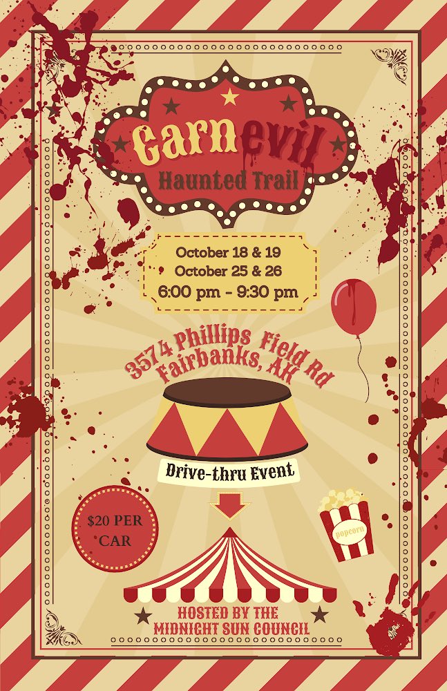 MarkSmurda's tweet photo. Family Friendly Drive Thru Event. $20 per car. 
Offered 4 evenings, October 18th, 19th, 25th and 26th. 
Fairbanks Ice Art Park, 3574 Phillips Field Road.
Proceeds support our local Scouts in the Midnight Sun Council, BSA. https://t.co/x8TPnmQDVc