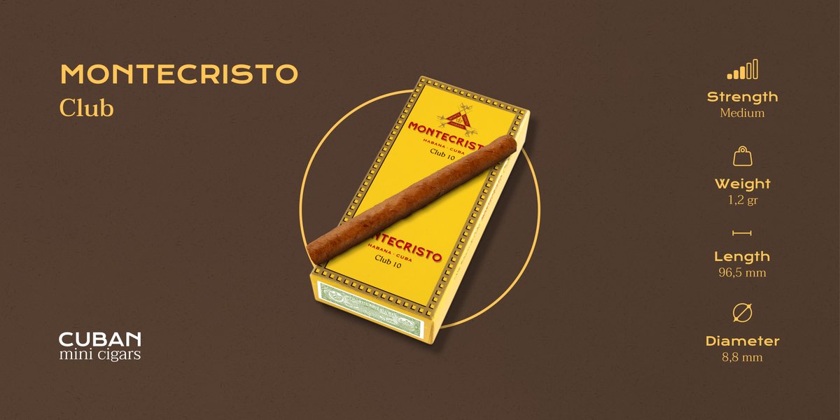 cubanmini_EN's tweet photo. Recognized worldwide, #Montecristo takes its name from “The Count of Monte Cristo” and is synonymous with exceptional quality and a distinctive flavour that captivates tobacco lovers. 😍💛
More details of Montecristo Club below. 👇🏽
#CubanMiniCigars https://t.co/tM5iMnDkgN