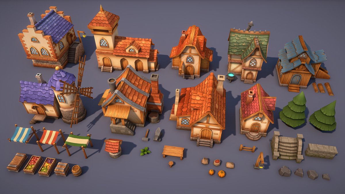 It’s been 10 years since I released my first pack on Unity Asset Store, Lowpoly Township Set. To celebrate this milestone, a new market area was added. #GameDev #gameart #Unity3D #Madewithunity #Unityassetstore #3dart #lowpolyart #GameDesign #UnityAssets #handpainted