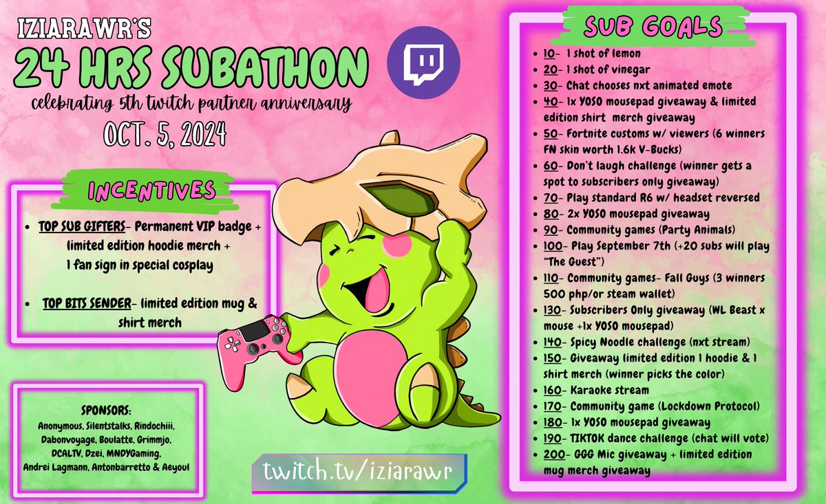 iziarawr's tweet photo. Hey everyone! Today’s my 5th Twitch Partner Anniversary, but I’ve got to move the celebration this coming Saturday, October 5, 2024. I’m inviting all of you to come hang out and celebrate with me. There will be MANY prizes and giveaways. I’ll post another update soon. 💚 https://t.co/oVqYaqVV6i