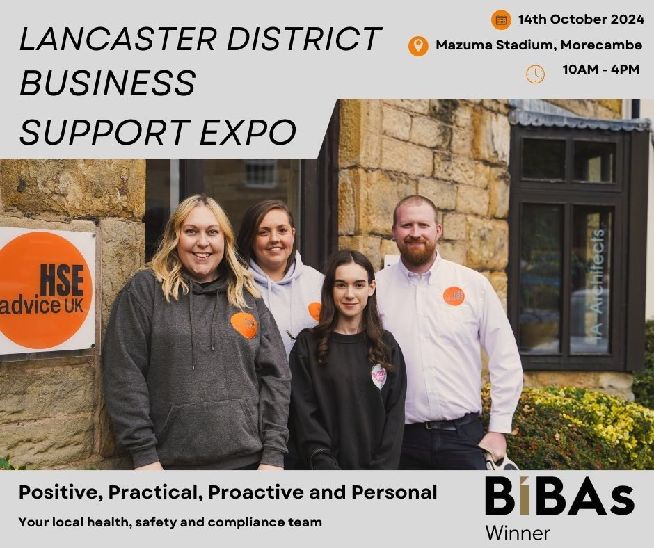 We're exhibiting at the Lancaster District Business Support Expo on Monday, 14th October, between 10AM - 4PM at the Mazuma Stadium.

A day of exhibitors, seminars, guest speakers and more! A perfect recipe to ensure your business is supported on all fronts.

#HSEAdviceUK #expo