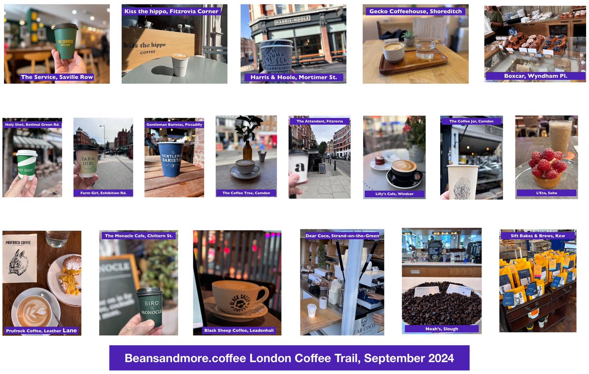 The mission of a recent #London trip was simple: dive deep in2 the heart of the vibrant #coffee scene, tasting everything from rich espressos to beautifully crafted pour-overs, all while soaking up the unique atmospheres each shop had to offer. I’ve named all 20 in the image⬇️