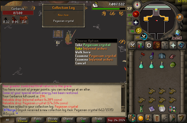 enyxikOSRS's tweet photo. Cerberus 'complete' at 241 KC! 🔥 All four crystals obtained, and even two Primordials! 🐺💎 #OSRS https://t.co/DPR7PmpP66