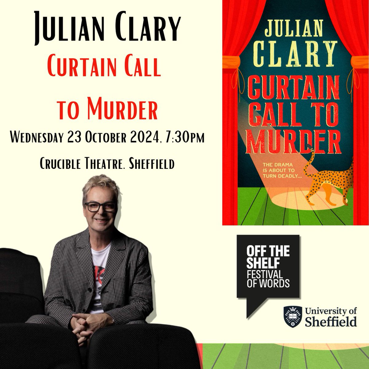 Join <a href="/JulianClary/">Julian Clary</a> as he discusses his latest novel.

It’s opening night at the London Palladium - tensions are running high amongst the feuding cast of Leopard Spots and the drama is about to turn deadly...

#OTSFest 

offtheshelf.org.uk/event/curtain-…