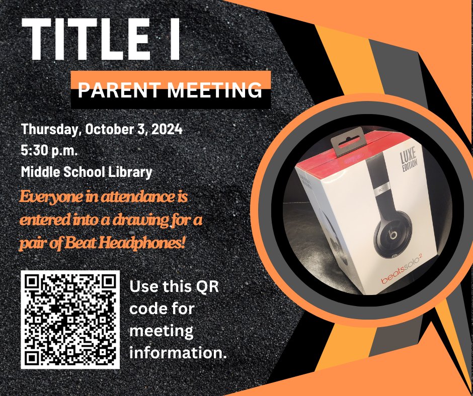 October 3rd - Title 1 Parent Meeting - 5:30 pm