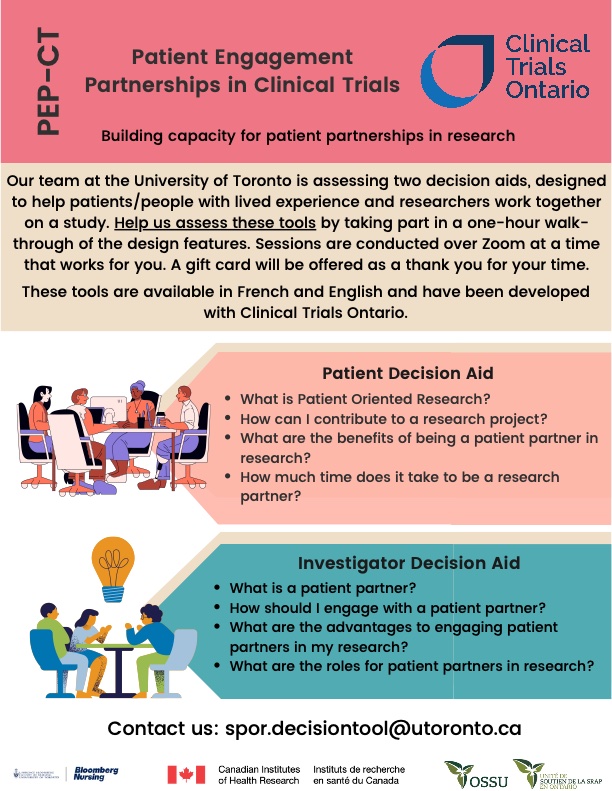 Actively recruiting for our Patient Engagement Partnerships in Clinical Trials study. Please see the attached flyer and share with your networks.