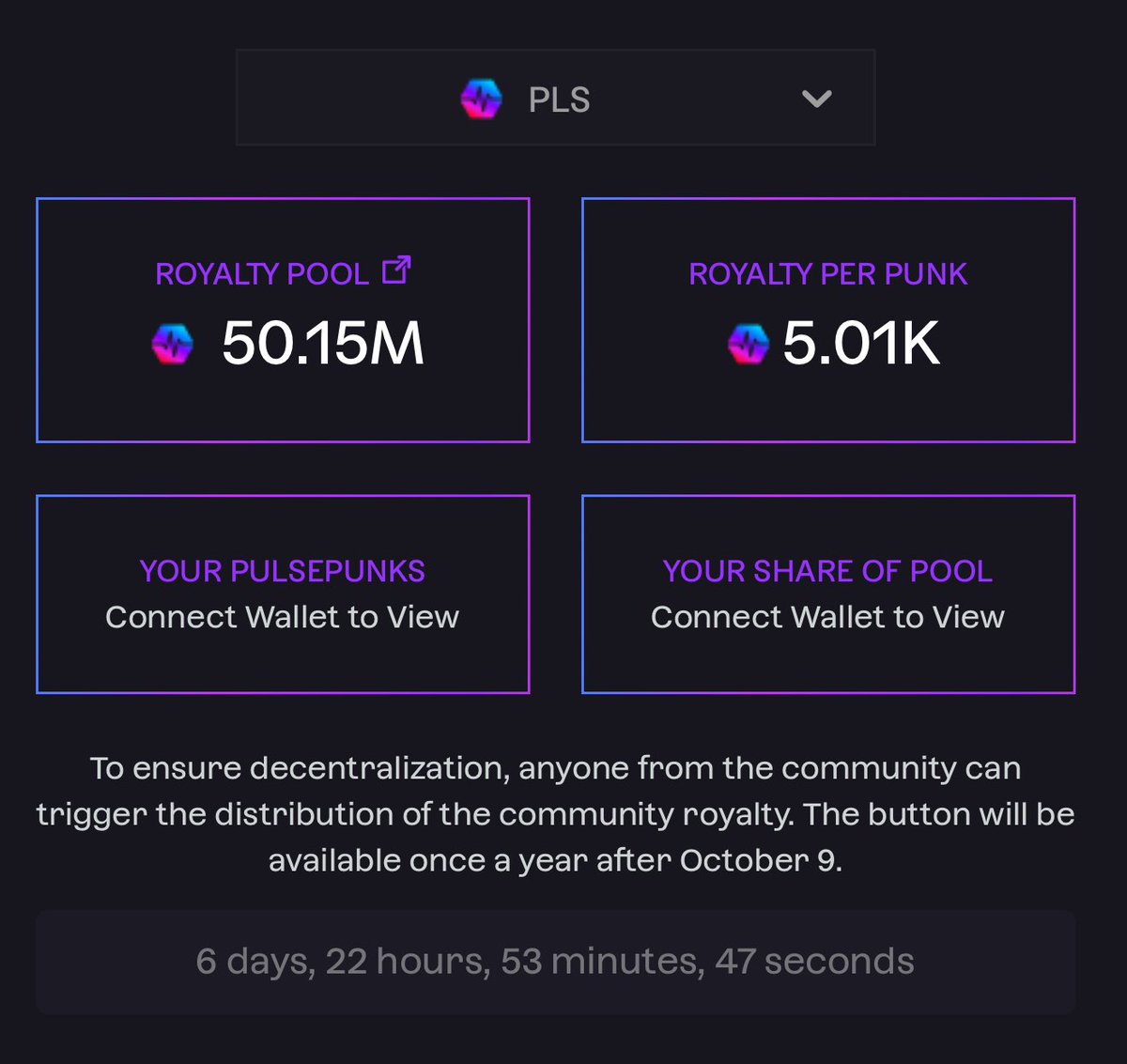 In less that 7 days over 50M $PLS will be flushed from our community royalty pool to all #PulsePunks #NFT owners💰💰

PulsePunks was launched on Day 1 of #Pulsechain and created with a quality design, zero-fee marketplace &amp; a simple NEW utility:

ALL royalties belong to YOU 🫵🏼🔥
