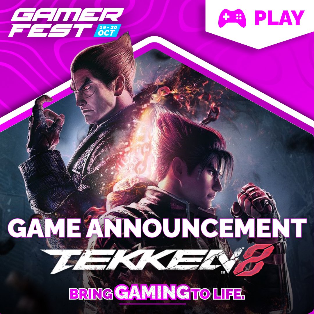 GamerFest_ie's tweet photo. TEKKEN 8 joins the @GamerFest_ie floor. Battle 1vs1 matches or take on the CPU in this high-octane fighter. 

Book your place at GamerFest by heading to https://t.co/jTVlcxhU39 and get your tickets today. It will take place at @rdsdublin on 19-20 October.

#gameannouncement #tekken8 #gaming #gamers #Event