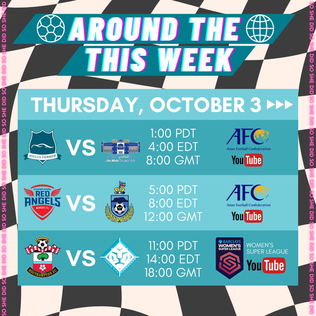 SoShxDid's tweet photo. 👀You're one day closer to the weekend. To celebrate check out @theafcdotcom Champions League, @BarclaysWSL #conticup, &amp; @ConcacafW Champions Cup!

🏳️‍⚧️🏳️‍🌈🇨🇳🇦🇪🇰🇷🇲🇾🏴󠁧󠁢󠁥󠁮󠁧󠁿🇲🇽🇨🇷🍉

#everyonewatcheswomenssports #justdoit #soshedid https://t.co/18cOMpYqZv