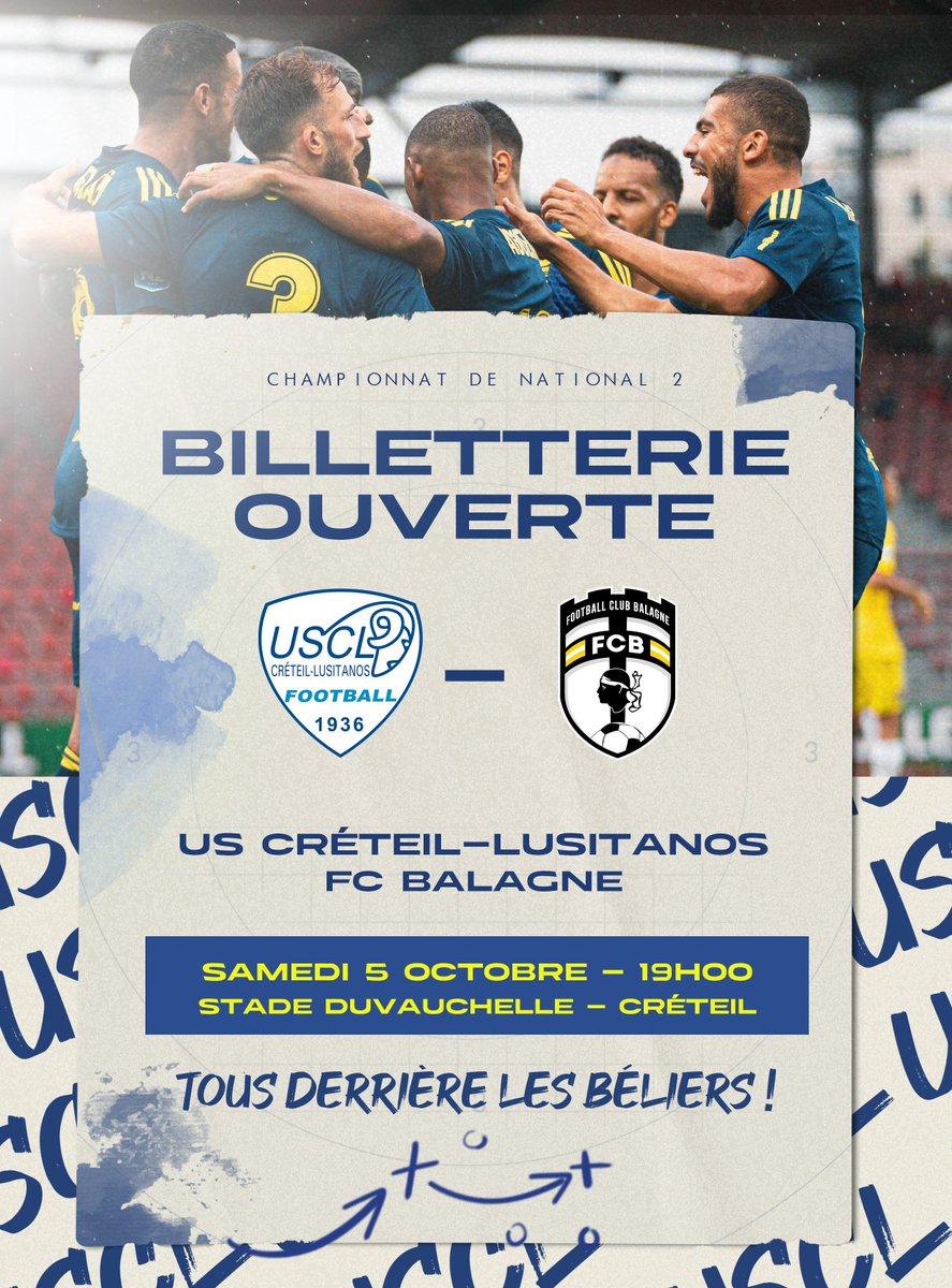 uscreteil's tweet photo. 🎫 𝗧𝗔 𝗣𝗟𝗔𝗖𝗘 𝗣𝗢𝗨𝗥 𝗟𝗘 𝗠𝗔𝗧𝗖𝗛 𝗗𝗘 𝗕𝗔𝗟𝗔𝗚𝗡𝗘
Les Béliers ont besoin de ton soutien !

🫡 À partir de 2 €

➡️ https://t.co/YUfdOWNgXr

#TeamUSCL | #USCLFCB https://t.co/6Fy7Mi89ze