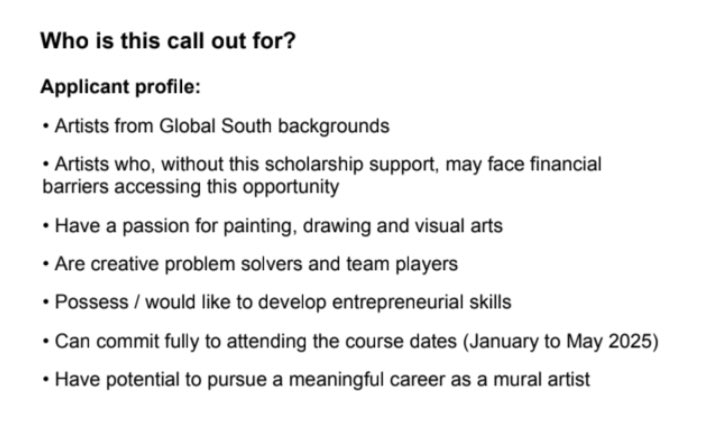 London School of Muralism (@lsomuralism) on Twitter photo Scholarship opportunity to join our 2025 Muralism & Participation Course.
More info Lsomcoordinator@gmail.com
Funded by <a href="/ace_national/">Arts Council England</a>
Pls share Scholarship opportunity to join our 2025 Muralism & Participation Course.
More info Lsomcoordinator@gmail.com
Funded by <a href="/ace_national/">Arts Council England</a>
Pls share