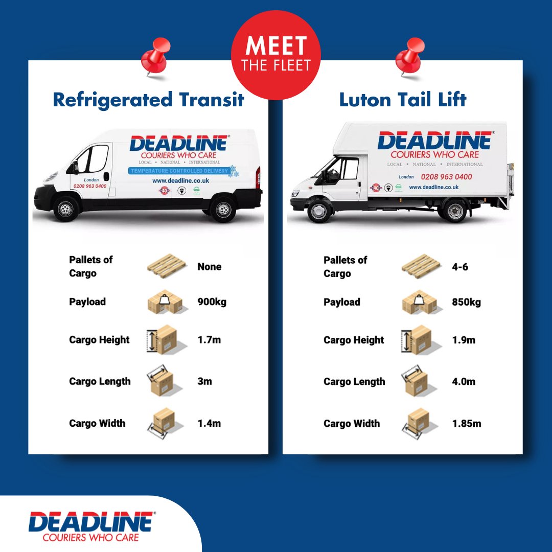 DeadlineCoUk's tweet photo. At Deadline Couriers, our delivery fleet is built to handle every challenge! 

Our diverse range of vehicles ensures your deliveries arrive safe and on time, every time. 🕒

#DeadlineDelivery #DeadlineCouriers #CouriersWhoCare #QuickDelivery #MeetTheFleet https://t.co/aPfCdpfu8w