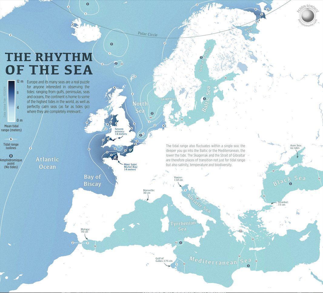 On this map @perrinremonte shows us the tides of Europe. Lovely piece!