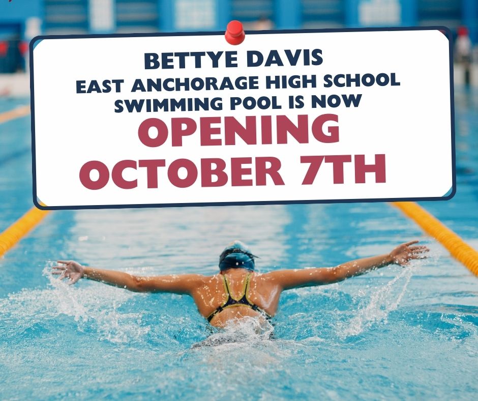 Monday! The Bettye Davis East Anchorage High School Pool will be open to the public for the first time in years. 5-7 pm, Mon-Fri, the YMCA will be staffing the pool for OPEN SWIM. All are welcome &amp; the cost? FREE OF CHARGE FOR THE MONTH OF OCTOBER! Come swimming.  #akleg #akelect