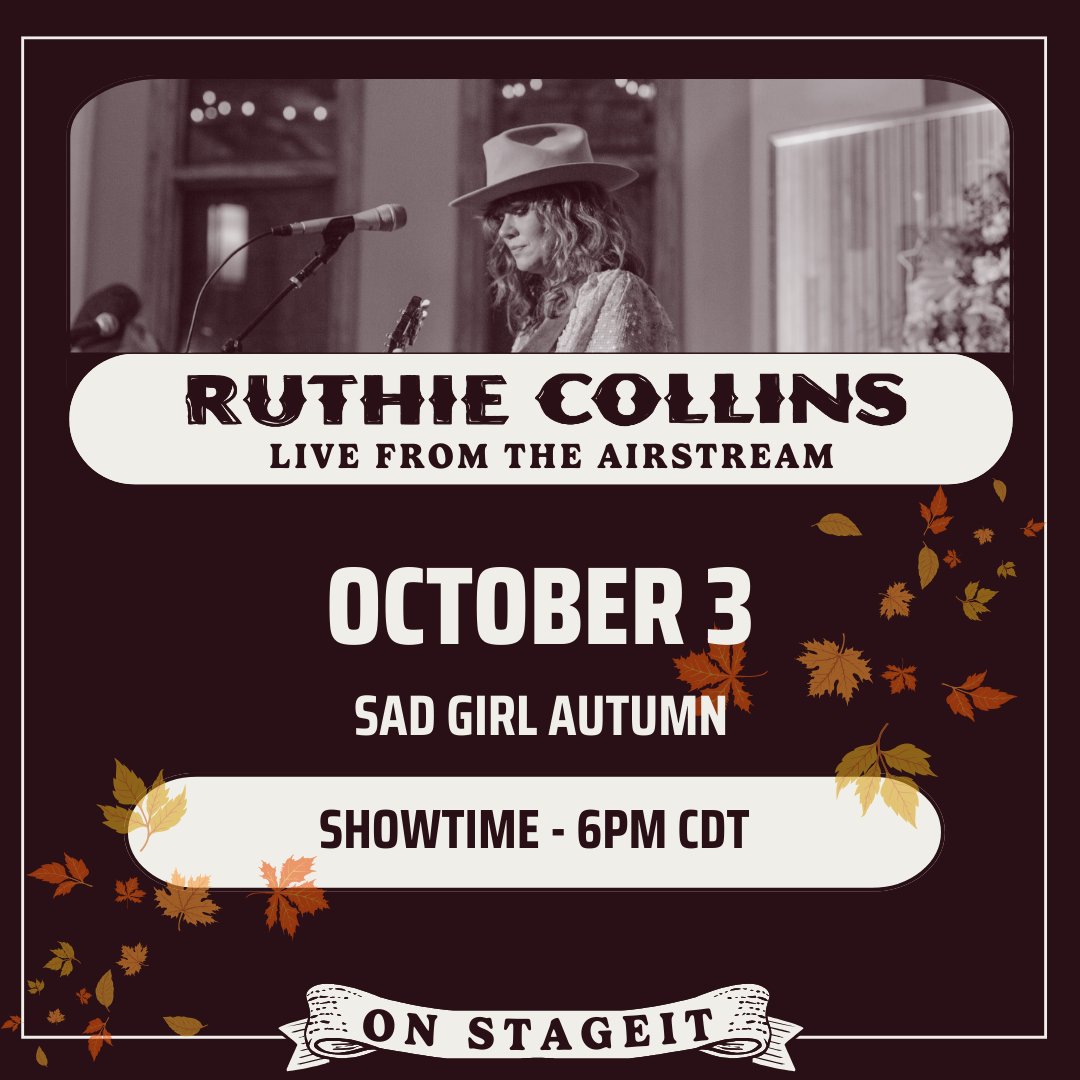 I'm so excited to get started with another month of <a href="/stageit/">StageIt</a> shows TOMORROW!!💕 To kick off the fall season, I'll be playing some Sad Girl Autumn songs🍂. Let's enjoy some cozy melancholy vibes together😊. stageit.com/ruthiecollins