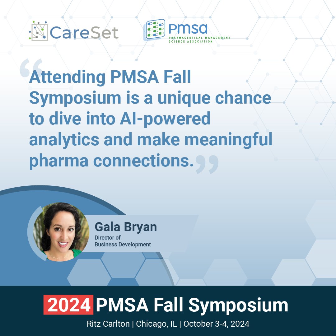 Gala Bryan, M.Sc. is heading to Chicago this week - October 3-4th for PMSA Fall Symposium. Connect with her to discuss how CareSet empowers Pharma leaders with our 100% access to Medicare claims data. #PMSA2024 #HCPAnalytics #AIinPharma #MedicareData