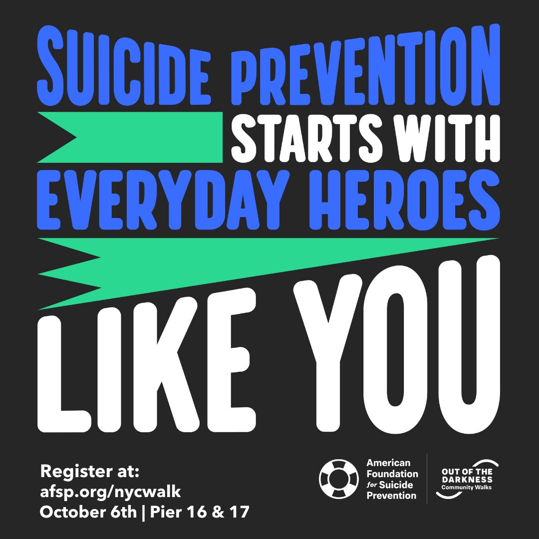 Hey NYC! You’ve got one more chance to walk #OutoftheDarkness with us in 2024 this Sunday 10/6 at Pier 16/17. Have you registered yet? Visit AFSP.org/nycwalk and join a community of New Yorkers who are dedicated to the fight to #StopSuicide.
