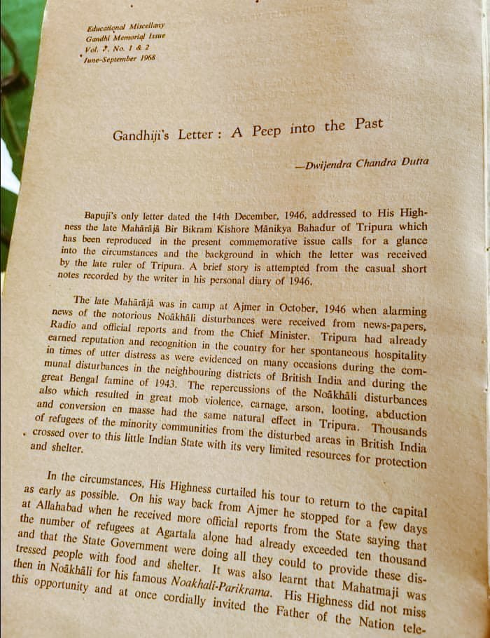 RostamDebbarma's tweet photo. MahatmaGandhi wrote to MaharajaBirBikramKishoreManikya of IndependentTripura to accommodate the refugees of Noakhali during the 1946 BengaliHindu genocide. At that time,the MaharajaofTripura gave shelter to millions of HinduBengaliBangladeshis in Rajbari.But? #HappyGandhiJayanti https://t.co/uSBSyzhgOz