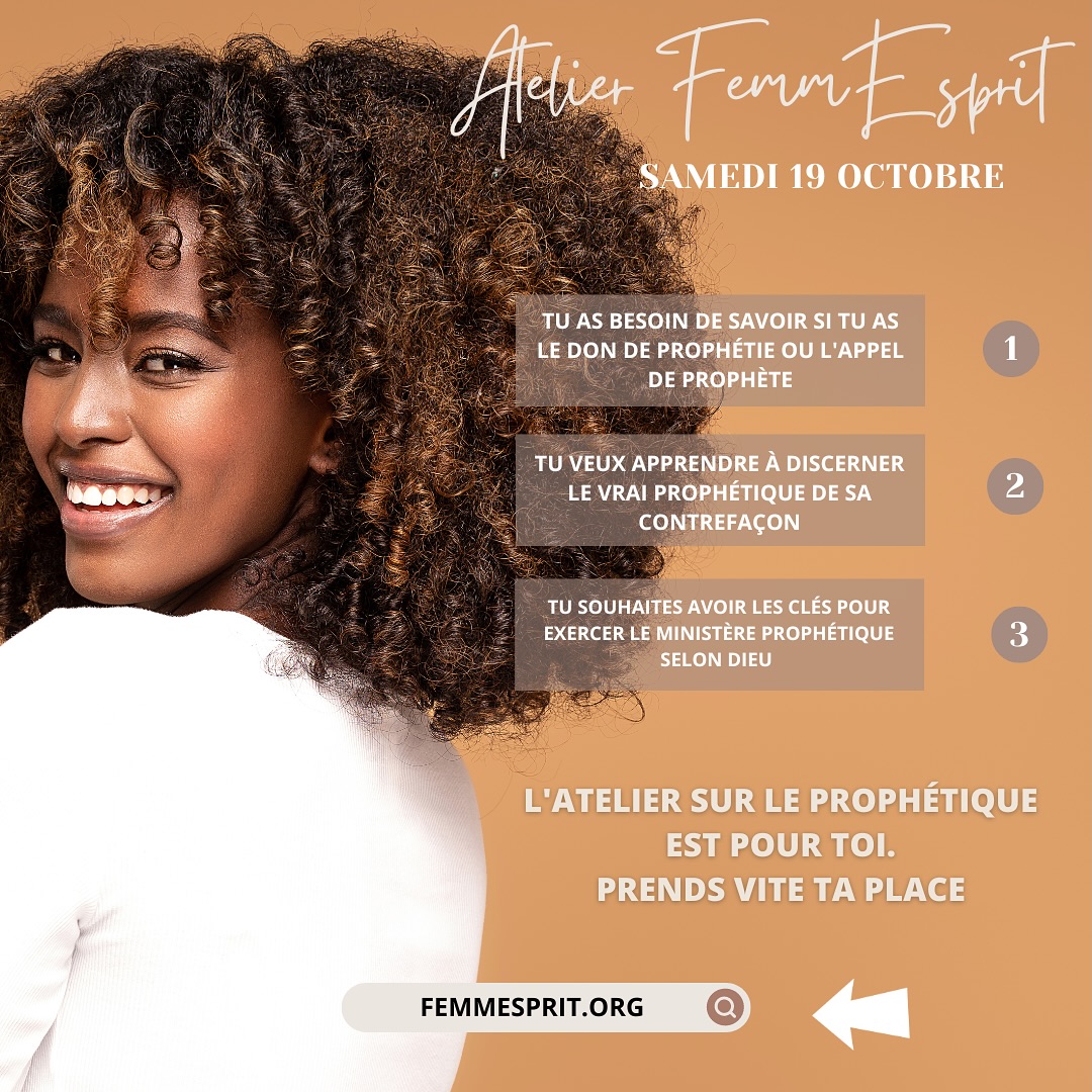 FemmEsprit's tweet photo. ATELIER FEMMESPRIT✨

Atelier sur le ministère prophétique et l'appel au ministère le 19 octobre 2024.
Inscris-toi dès maintenant👇
https://t.co/TmKbVO943P https://t.co/eyK0gg9Waw