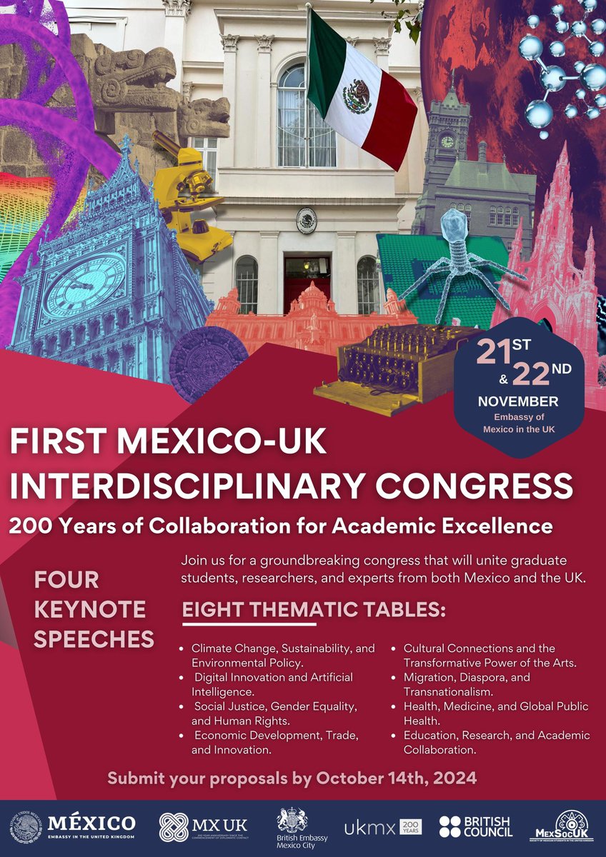 Josefa Gonzalez Blanco (she-her) (@josefagbom) on Twitter photo Thrilled to announce the 𝐅𝐢𝐫𝐬𝐭 𝐌𝐞𝐱𝐢𝐜𝐨-𝐔𝐊 𝐈𝐧𝐭𝐞𝐫𝐝𝐢𝐬𝐜𝐢𝐩𝐥𝐢𝐧𝐚𝐫𝐲 𝐂𝐨𝐧𝐠𝐫𝐞𝐬𝐬: 200 𝙔𝙚𝙖𝙧𝙨 𝙤𝙛 𝘾𝙤𝙡𝙡𝙖𝙗𝙤𝙧𝙖𝙩𝙞𝙤𝙣 𝙛𝙤𝙧 𝘼𝙘𝙖𝙙𝙚𝙢𝙞𝙘 𝙀𝙭𝙘𝙚𝙡𝙡𝙚𝙣𝙘𝙚! 🇲🇽🤝🇬🇧
In partnership with <a href="/UKinMexico/">UK in Mexico🇬🇧🇲🇽</a>, <a href="/mxbritish/">British Council</a> & <a href="/MexSoc_UK/">Society of Mexican Students in the United Kingdom</a>, we invite Thrilled to announce the 𝐅𝐢𝐫𝐬𝐭 𝐌𝐞𝐱𝐢𝐜𝐨-𝐔𝐊 𝐈𝐧𝐭𝐞𝐫𝐝𝐢𝐬𝐜𝐢𝐩𝐥𝐢𝐧𝐚𝐫𝐲 𝐂𝐨𝐧𝐠𝐫𝐞𝐬𝐬: 200 𝙔𝙚𝙖𝙧𝙨 𝙤𝙛 𝘾𝙤𝙡𝙡𝙖𝙗𝙤𝙧𝙖𝙩𝙞𝙤𝙣 𝙛𝙤𝙧 𝘼𝙘𝙖𝙙𝙚𝙢𝙞𝙘 𝙀𝙭𝙘𝙚𝙡𝙡𝙚𝙣𝙘𝙚! 🇲🇽🤝🇬🇧
In partnership with <a href="/UKinMexico/">UK in Mexico🇬🇧🇲🇽</a>, <a href="/mxbritish/">British Council</a> & <a href="/MexSoc_UK/">Society of Mexican Students in the United Kingdom</a>, we invite