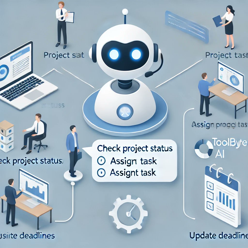 ToolByteAI's tweet image. Manage your projects efficiently with ToolByte AI&apos;s chatbots. Automate tasks, track progress, and hit deadlines! #AI #ProjectManagement #toolByteAI