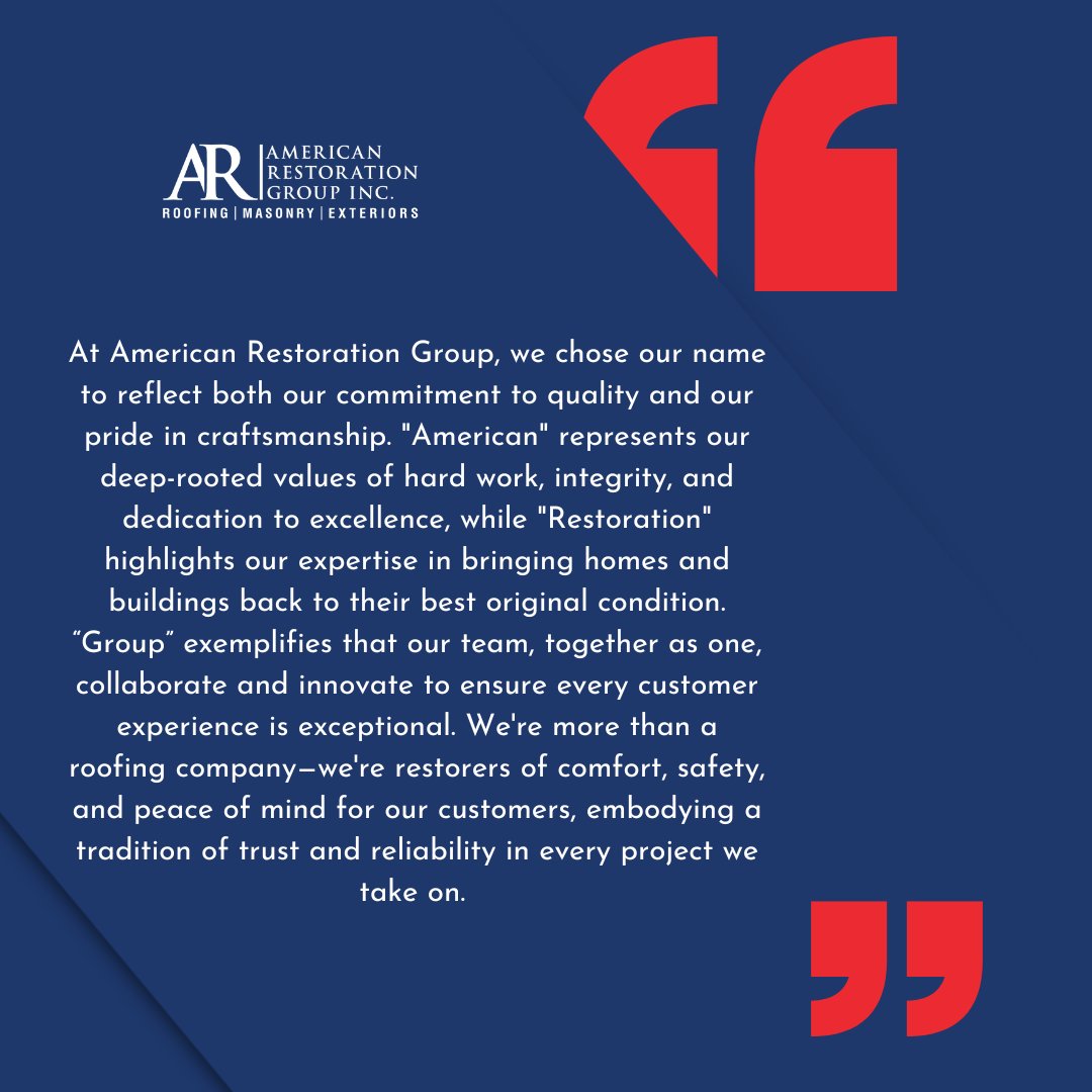 argiroofing's tweet photo. Every name tells a story. Here is a little glimpse behind our name and the WHY that drives us forward! ❤️🔨✨
-------
#RoofingRevival #CraftedWithCare #AmericanRestorationGroup #theARGIway #ARGI  #LeakyRoof #RoofingCompanies #ChicagoContractor #Hailstorms #RoofingSpecialists https://t.co/VMFUKmpEBx